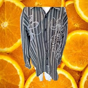 Tool Jeans Mens 2XL Black Striped Long Sleeve Button Down Shirt Fleur De Lis